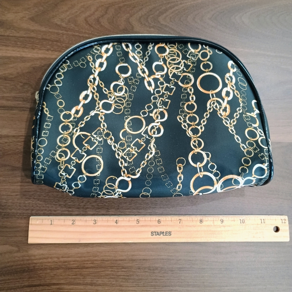 Black and Gold Chain Pattern Cosmetic Bag